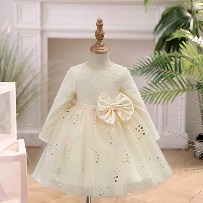 花童婚礼小女孩礼服女童生日宴加绒参加婚礼公主裙高端洋气秋冬季