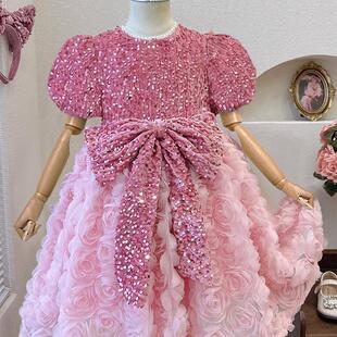 高端女童公主裙秋冬款2025新款小女孩生日礼服儿童洋气连衣裙