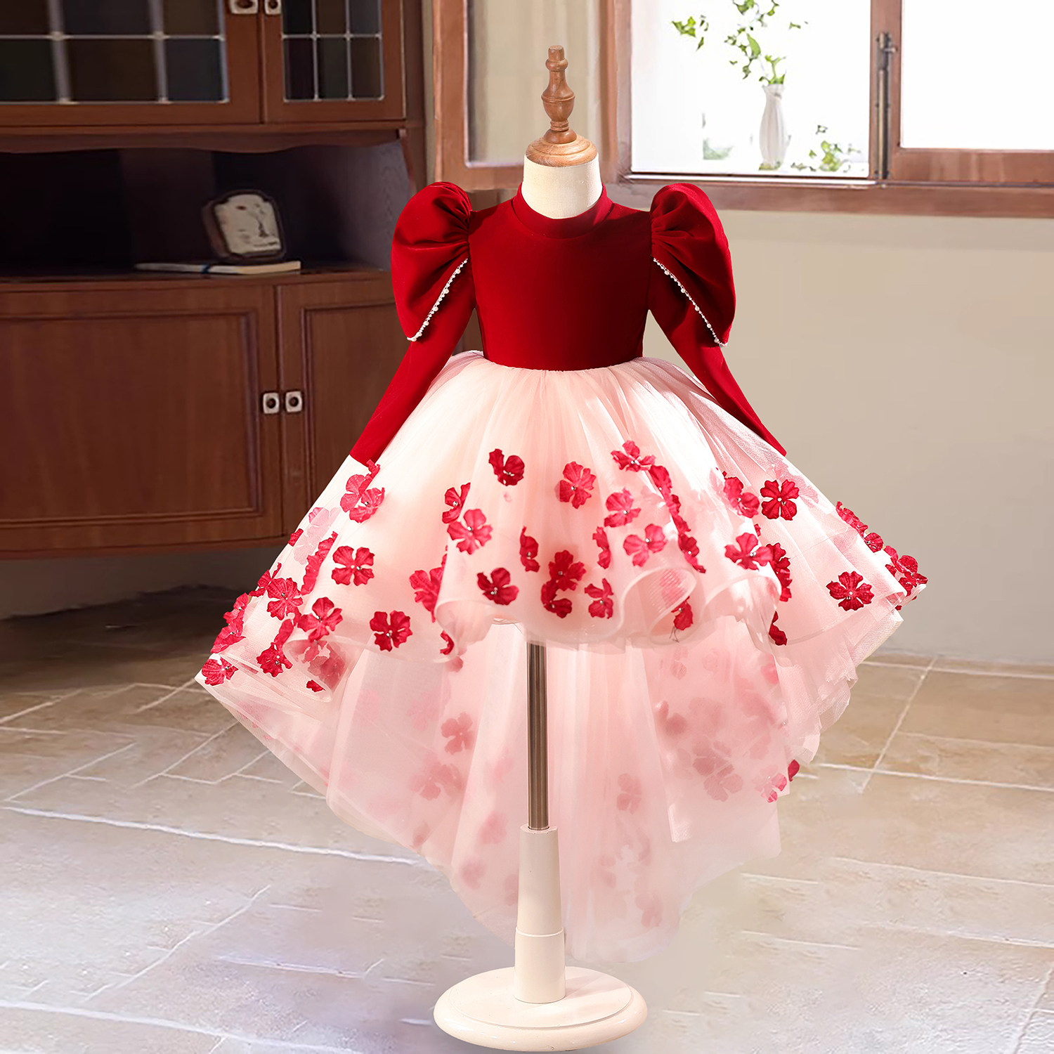 女童红色喜庆礼服冬季高端轻奢小众主持人公主裙儿童钢琴演奏演出,童装/婴儿装/亲子装,儿童礼服,淘宝优惠券,粉丝福利购,淘宝优惠卷