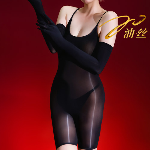 油亮5D性感丝袜吊带泳衣塑身上衣
