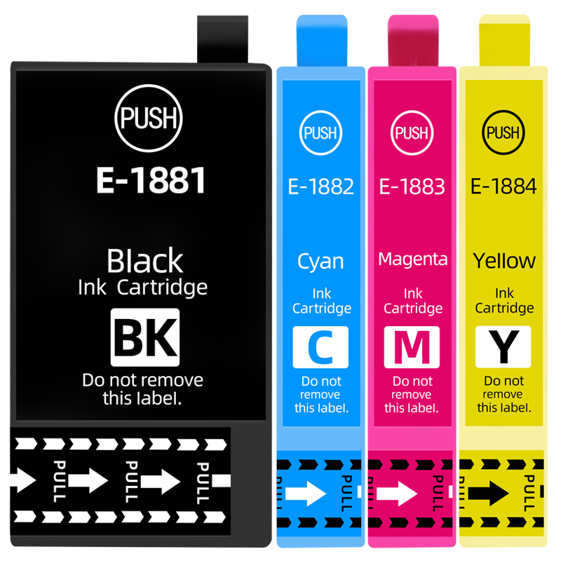 T188四色墨盒适用EPSON爱普生牌T1881黑T1882蓝T1883红T1884黄3641喷墨7111打印机7218彩色7621彩墨7728磨合