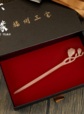 【礼盒装】新中式发簪国风玉兰花古风头饰手工牛角雕刻送女朋友