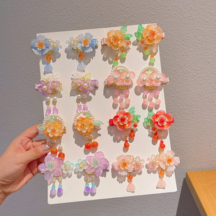 儿童中秋节古风流苏发夹头饰女童汉服国风花朵发卡女孩刘海夹发饰