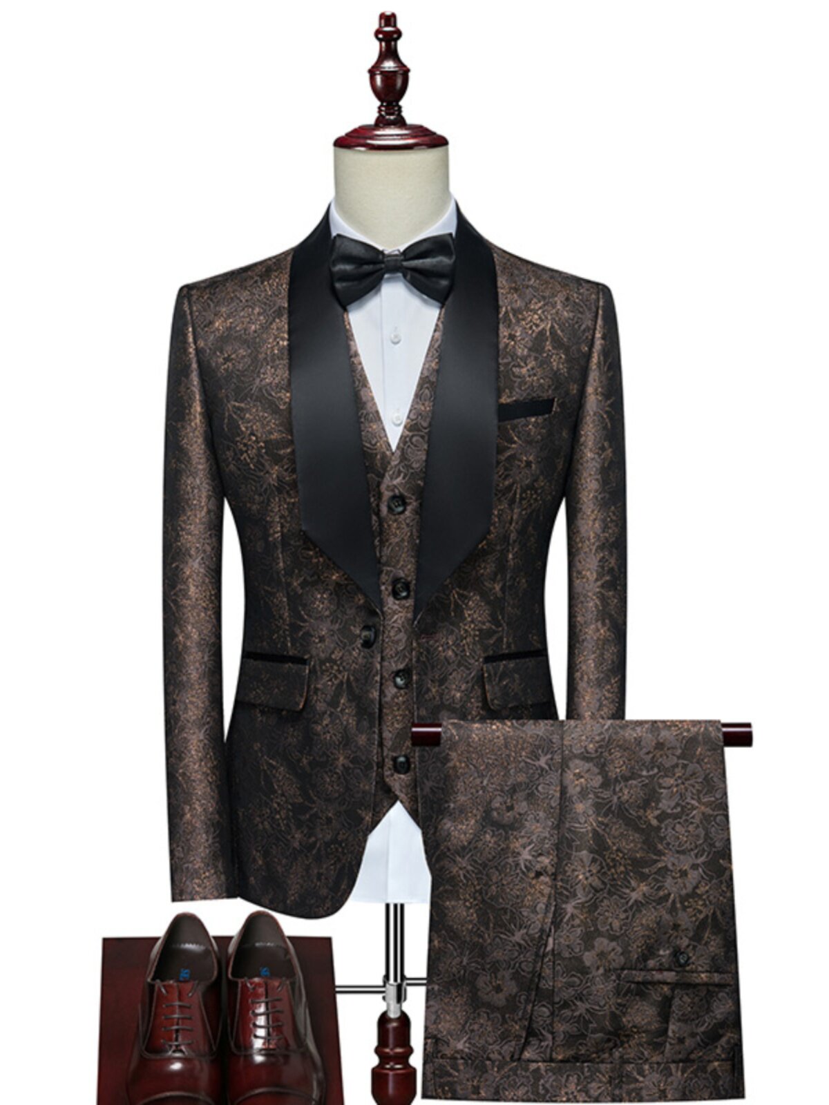 MENS SUIT SUIT PATTERN PERSONALITY TRENDY BRAND FASHION EUROPEAN AND AMERICAN FLORAL SLIM KOREAN VERSION OF THE HANDSOME SUIT THREE-PIECE SUIT