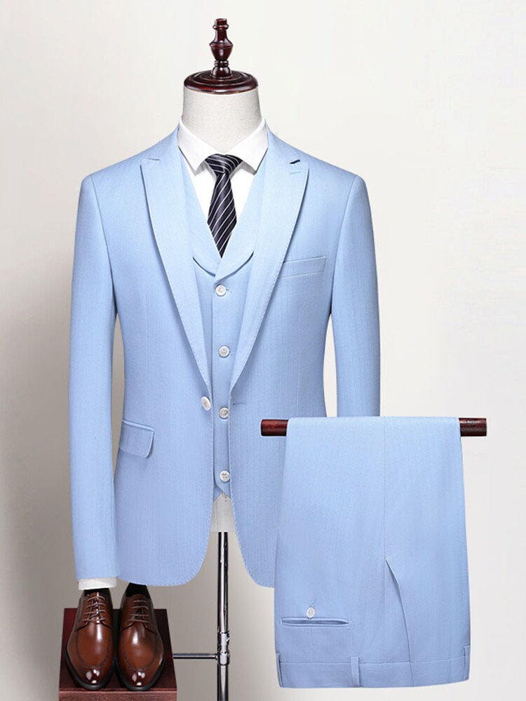 TRENDY MENS SUIT SET OF THREE PIECES SLIM GROOM WEDDING DRESS HIGH-END SHOW HOST SUIT SET