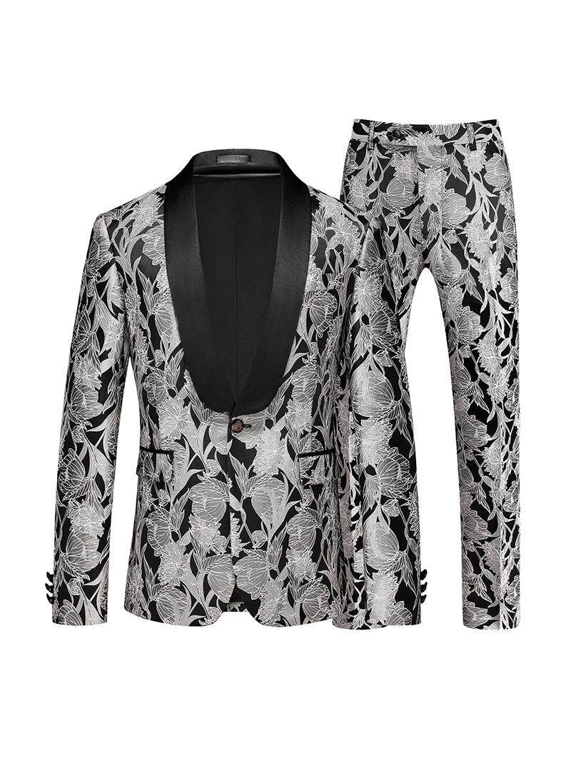 MENS SUIT SUIT PATTERN PERSONALITY TRENDY BRAND FASHION EUROPEAN AND AMERICAN FLORAL SLIM KOREAN VERSION OF THE HANDSOME SUIT THREE-PIECE SUIT