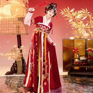 [小财神]汉服女中国风拜年服过年服古装加厚红色斗篷改良战袍冬季