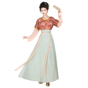 原创唐制汉服女成人古装超仙印花唐褙子八破裙日常可穿套装春季款