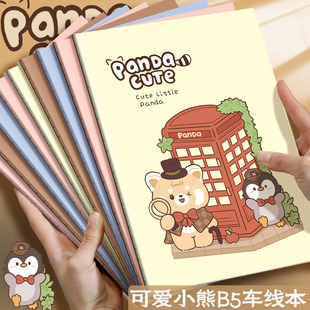 B5可爱小熊车线本ins简约大学生笔记本子软抄本大号横线记事本高颜值文艺软面抄儿童学生A5作业本缝线本
