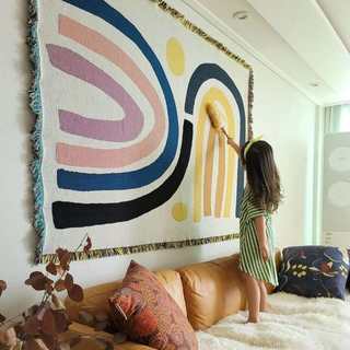 北欧 彩虹圈挂毯 休闲毯毛毯盖毯INS 午睡毯沙发装饰毯客厅创意