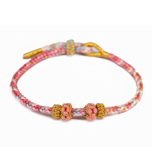 会铭手工坊可穿珠红绳手链黄金DIY配件半成品手绳编织小桃花手串