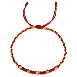 新款999足金编织盘缠红绳手链女碎黄金情侣本命年精致小手绳男士