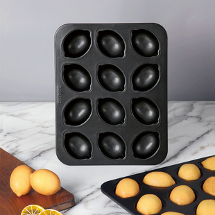 学厨黑色12连柠檬蛋糕模黄油年糕模烤盘不沾家用烤箱烘焙模具