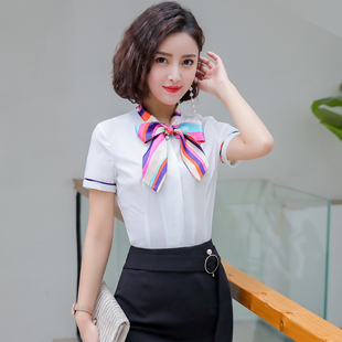 酒店服务员工作服套装女夏季前台餐饮饭店收银员工装职业短袖衬衣