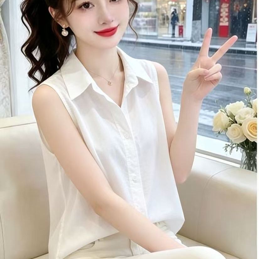 雪纺无袖衬衫女夏气质百搭纯色衬衣宽松洋气打底背心上衣2026新款