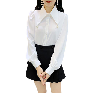 百搭珍珠OL雪纺质感长袖衬衫女2025春秋设计感小众时尚衬衣ins潮