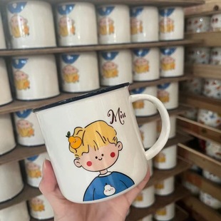 怀旧铁搪瓷杯儿童卡通马克杯防摔刷牙杯子创意水杯可爱带盖子家