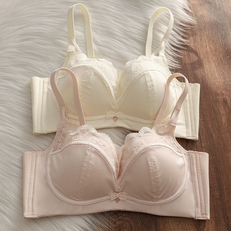 法式纯欲蕾丝珠光内衣女小胸聚拢薄款无钢圈上托收副乳防下垂胸罩