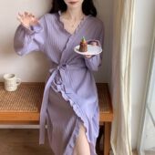 潮 甜美系带浴衣浴袍长款 秋天薄款 晨袍家居服睡衣可外穿睡袍女秋季