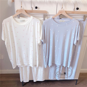 日系小爱心莫代尔棉睡衣少女春夏柔软亲肤套头短袖 家居 宽松薄款