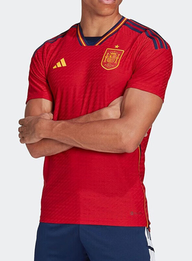 阿迪达斯足球服男款西班牙主场球员版训练透气速干短袖T恤 HE2021