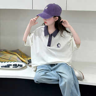 大童夏装 女童短袖 初中生女孩洋气polo衫 上衣2025新款 时髦t恤 夏季