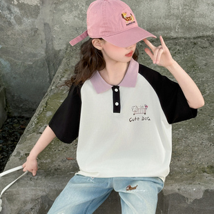 儿童夏装 大童女孩夏款 洋气polo衫 牛仔裤 t恤夏季 女童短袖 2025新款