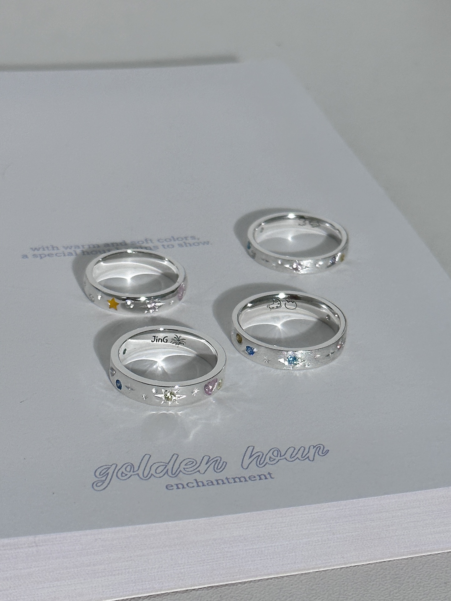 Bell定制/3mm-4mm银河彩钻戒指s925纯银闭口指环纪念日礼物送女友
