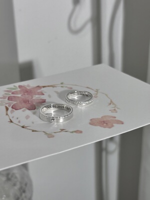 时隙相嵌情侣对戒s925纯银闭口