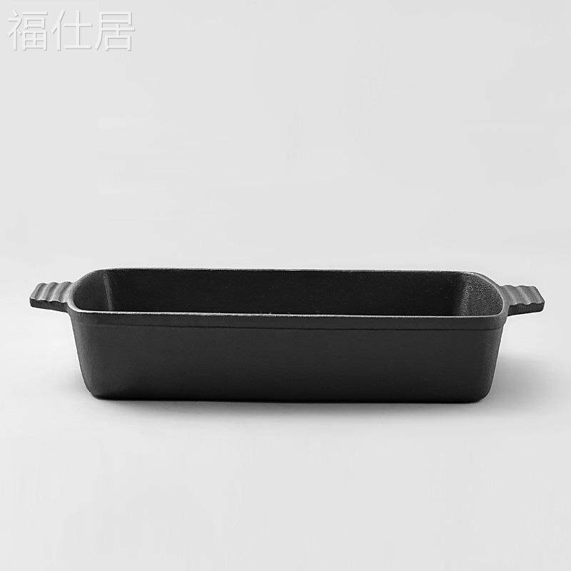 铸铁锅无涂层烤鱼煎锅牛排烤肉平底饭店用烤盘不粘厨师专用长方形