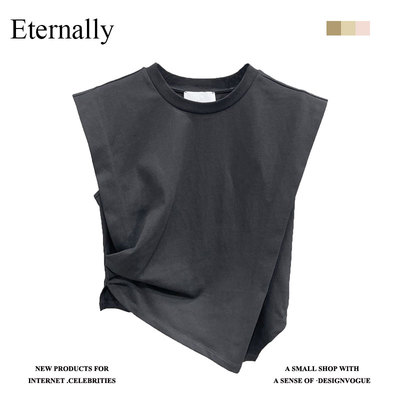 清仓秒杀~Eternally move品牌折扣外贸圆领显瘦黑色无袖T恤上衣潮
