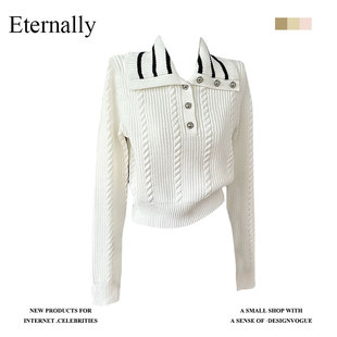 毛衣女秋冬 Eternally 法式 小众设计高级感超好看 米色翻领针织衫