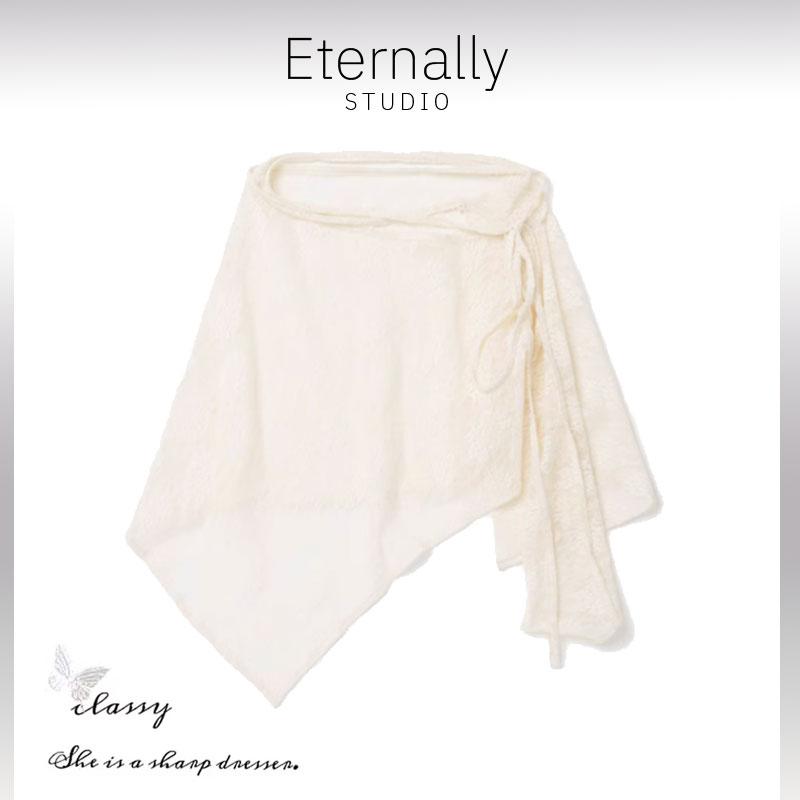 Eternally move 姜涩琪同款褶皱设计不规则蕾丝屁帘半身裙