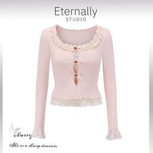 Eternally 【现货】法式甜美少女纯色针织长袖内搭打底衫上衣秋冬