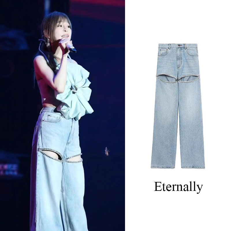Eternally【现货】王心凌同款浅色牛仔裤女2025高腰阔腿直筒裤