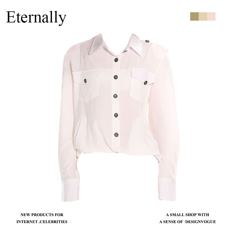 Eternally  【现货】韩国女团高街百搭辣妹风翻领长袖衬衫铆钉
