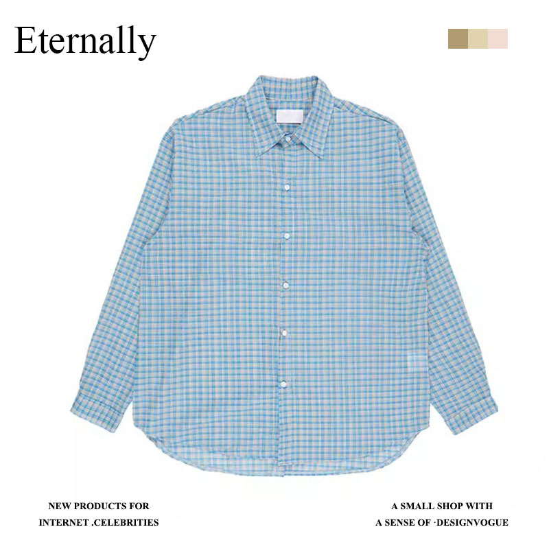 Eternally【现货】章若楠同款细格纹长袖衬衫法式复古简约宽松