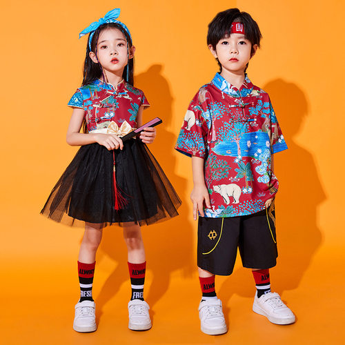 汉服男童唐装夏儿童装女童中国风幼儿园中秋服装啦啦队舞蹈