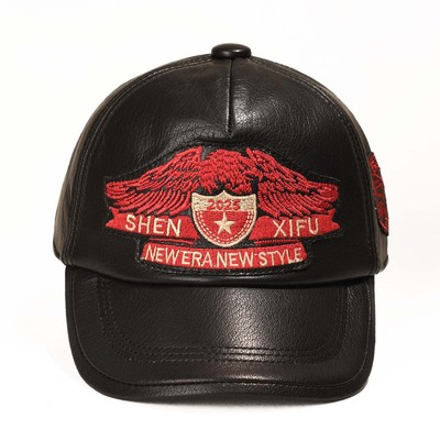 真皮冬季棒球帽男骑士鸭舌帽复古怀旧刺绣帽子时尚休闲街头机车帽