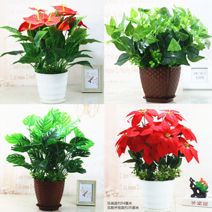 仿真红掌圣诞花一品红盆栽塑胶花假花舞台花围栏花槽隔断装饰花卉