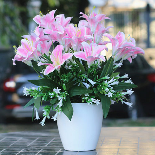 百合花仿真花套装餐桌客厅装饰