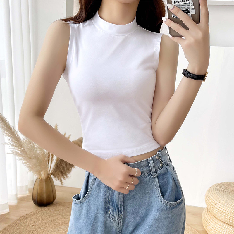 白色小半高领女内搭2025新款春秋冬加绒加厚紧身无袖