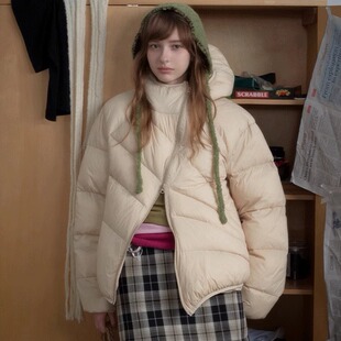 梵妮Fanny 90白鸭绒纯色斜拉链排骨羽绒服女冬季新款宽松保暖外套