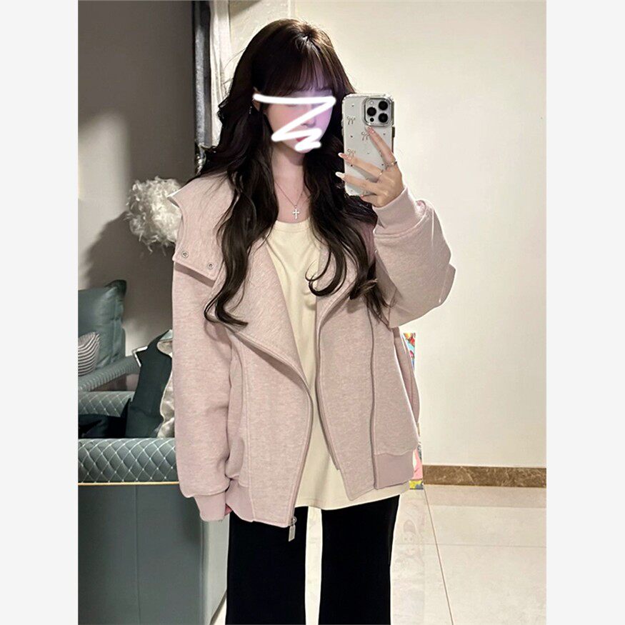 今年流行粉色连帽卫衣女2025短外套