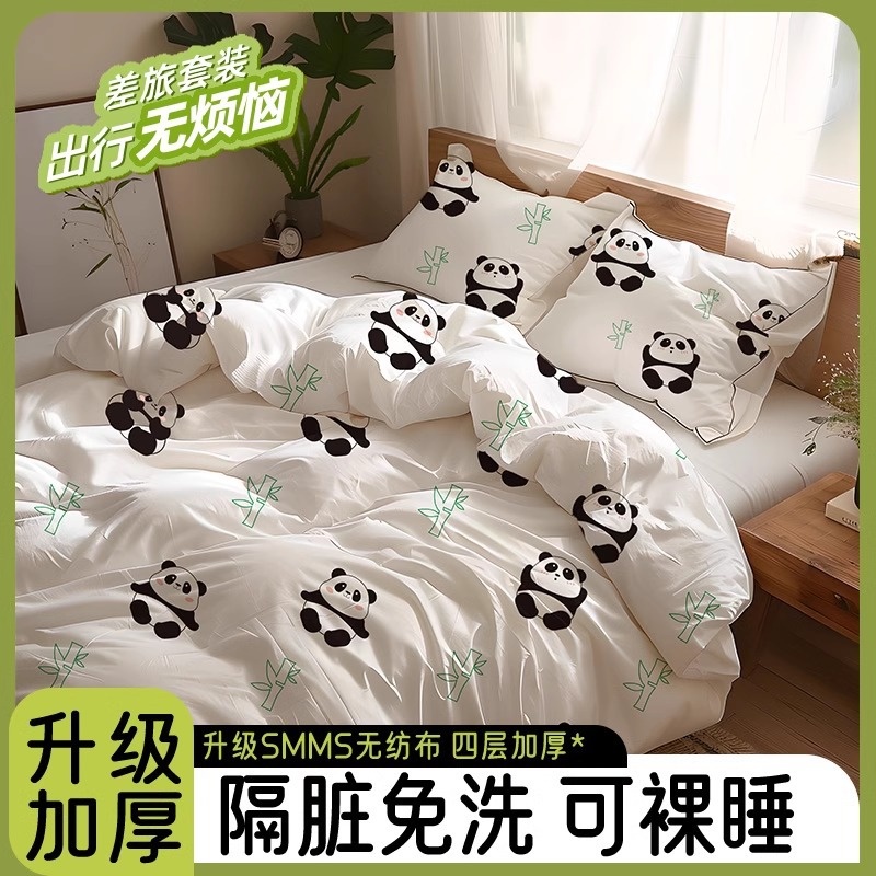 一次性床单全棉被罩四件套加厚印花一次性床单美容院超划算隔脏浴