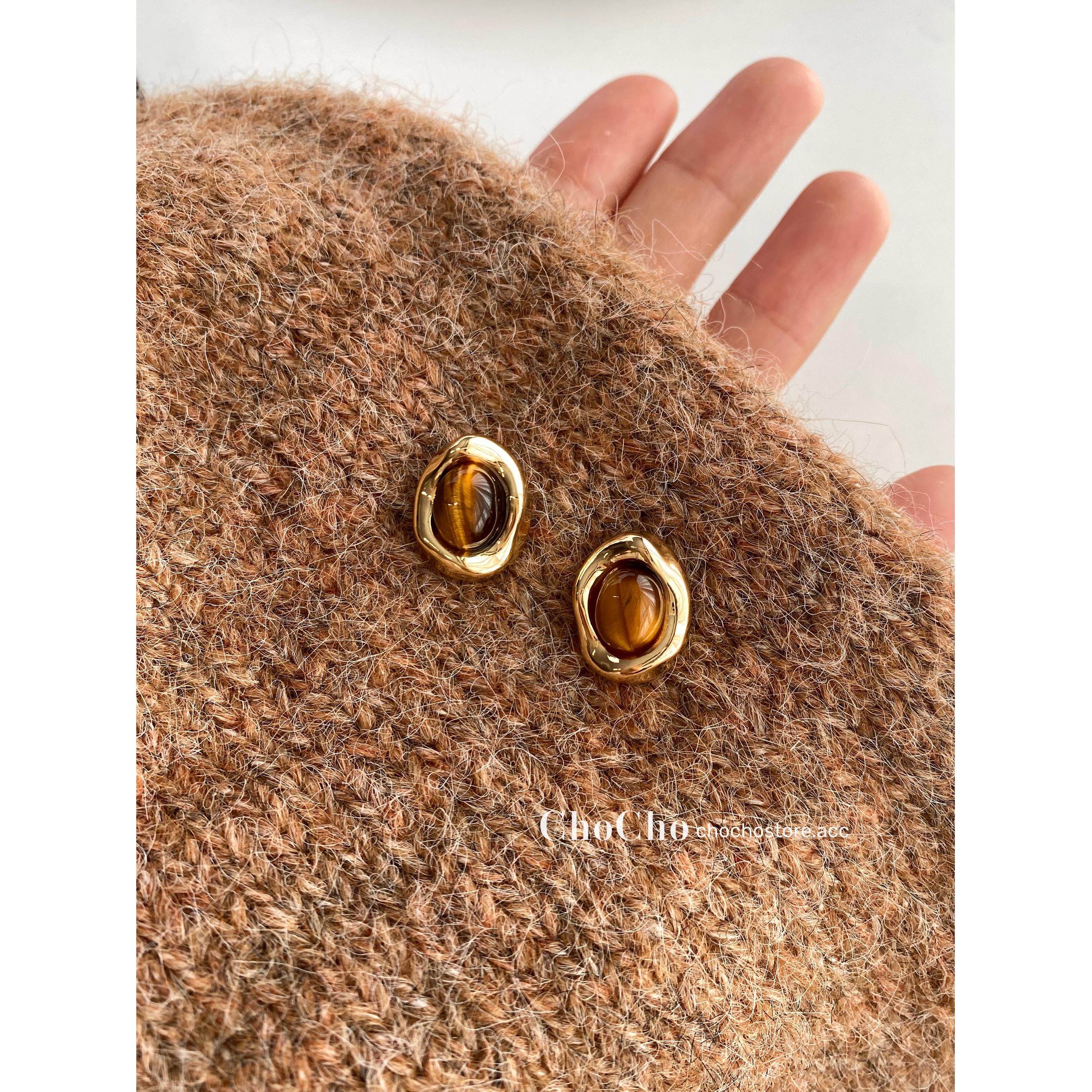 chocho/焦糖栗子棕 925银针秋冬复古美拉德高级感耳钉气质耳饰女