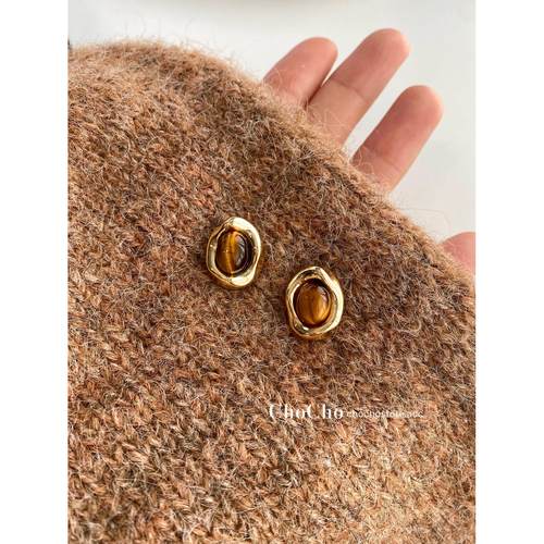 chocho/焦糖栗子棕 925银针秋冬复古美拉德高级感耳钉气质耳饰女