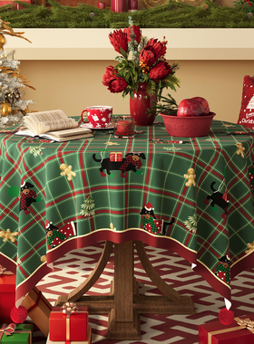 圣诞桌布圆形防水防烫免洗红色氛围感布置装饰高级感茶几餐桌盖布