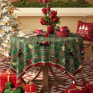 圣诞桌布圆形防水防烫免洗红色氛围感布置装 饰高级感茶几餐桌盖布