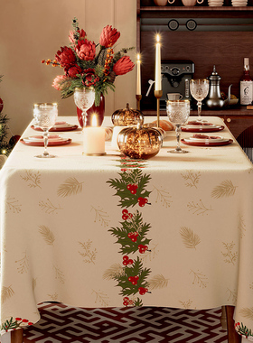 圣诞桌布轻奢高级感氛围感红色圣诞主题装饰餐桌布防水茶几盖布